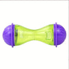 Juguete pelota comedero interactivo para mascotas de color verde lima y morado brillante.