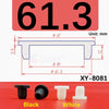 Black and white silicone rubber hole plugs shown next to a measurement diagram.