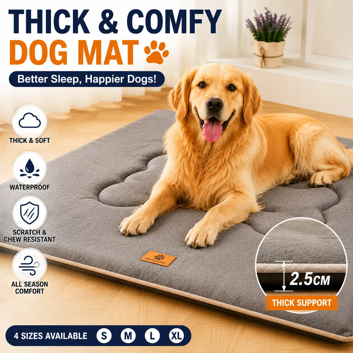 1680D Oxford Waterproof Dog Bed Mat with Sponge Cushion