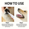 Instructions showing how to use a dental cleaning pen for dogs, including applying gel and using the brush.