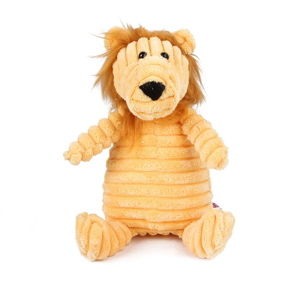 Jouet en forme de lion, couleur brun doré et duveteux, pour les dents de chien.