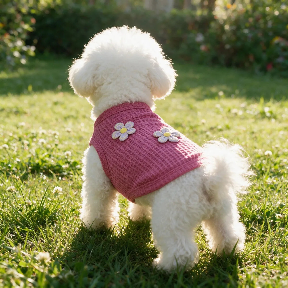 Floral Rose Waffle Vest for Small Dogs — Breathable Summer Top