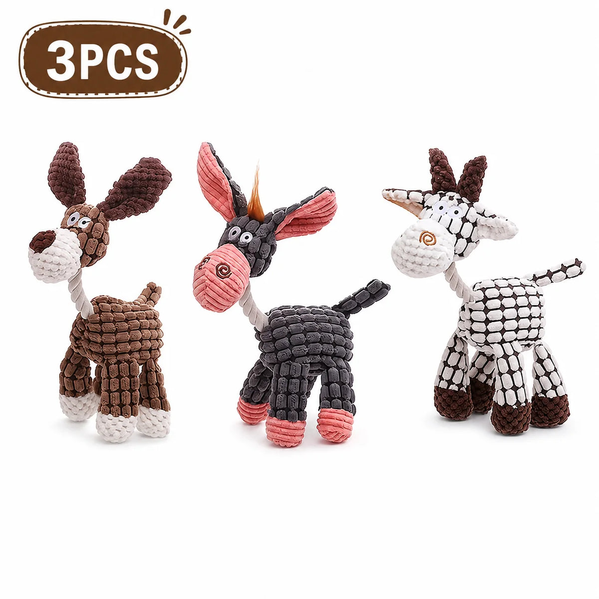 Plush Squeaky Dog Toy Set — 3-Pack for Small & Medium Breeds