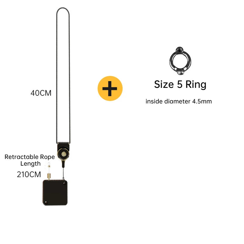 Ein ausziehbares Leine mit 40cm Länge und 210cm Gesamtlänge, mit einem Größe 5 Ring.