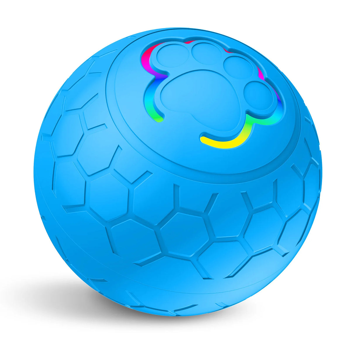 Helle blaue interaktive elektronische Haustierball mit einem leuchtenden Pfotenspuren-Muster.