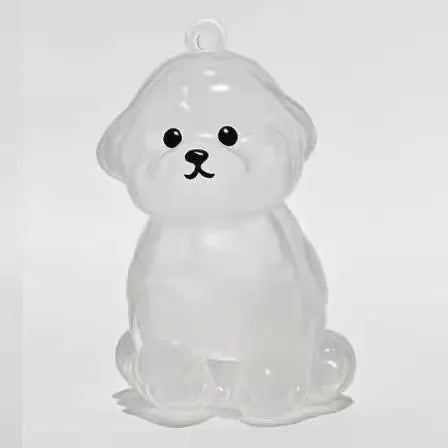 Figurine transparente et délicate d'un chien mignon, conçue comme porte-clés pour cheveux.