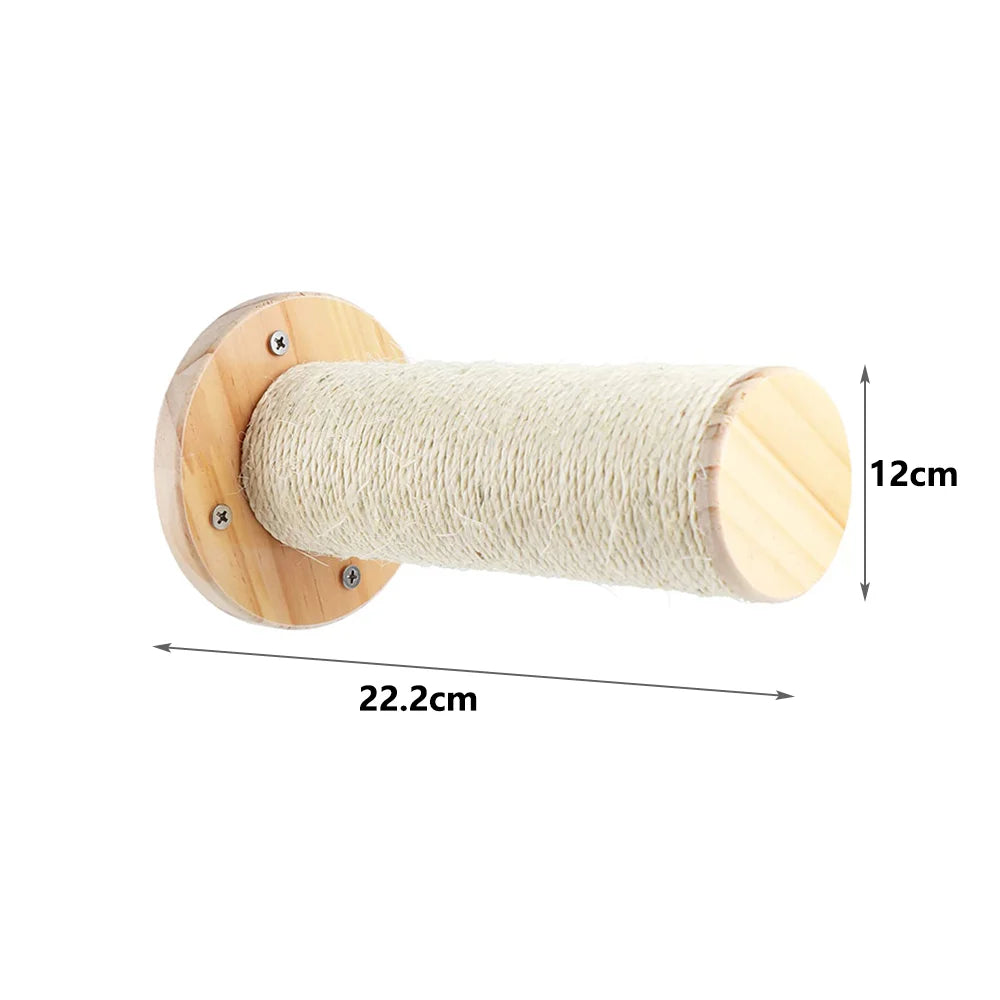 Wall-Mounted Wooden Cat Climbing Set with Sisal Scratching Post and Hammock