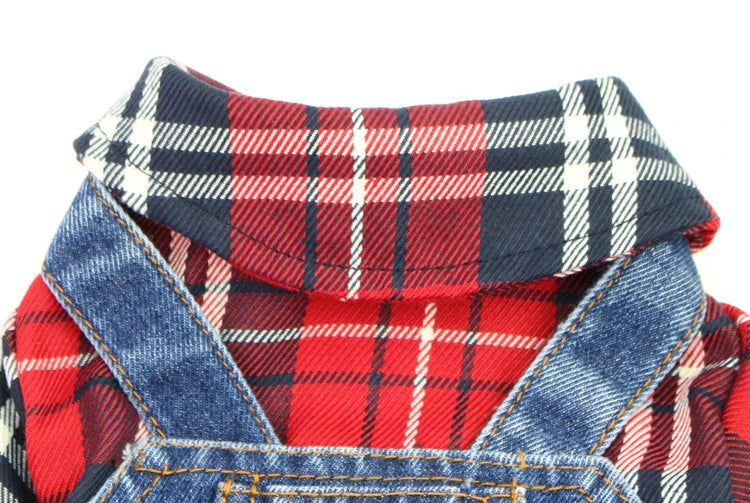 Classic Plaid Denim Jumpsuit for Small Dogs