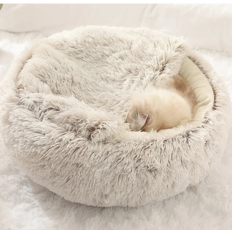 Lit Semi-Ouvert en Peluche pour Chats et Chiens