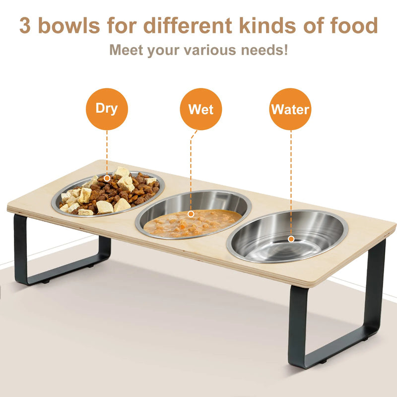 Soporte Elevado para Cuencos de Gato con 3 Cuencos de Acero Inoxidable