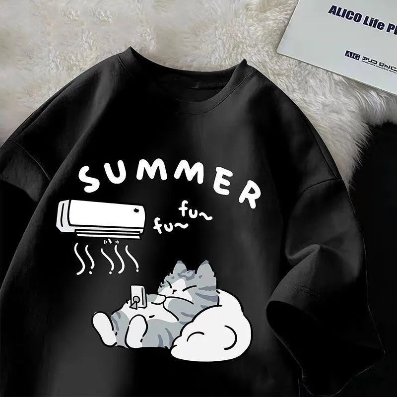 Camiseta Gráfica de Gato Japonés