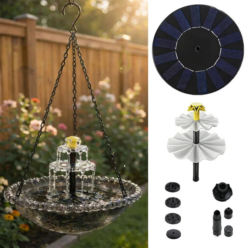 Solar Hanging Bird Bath Fountain with Glass Bowl