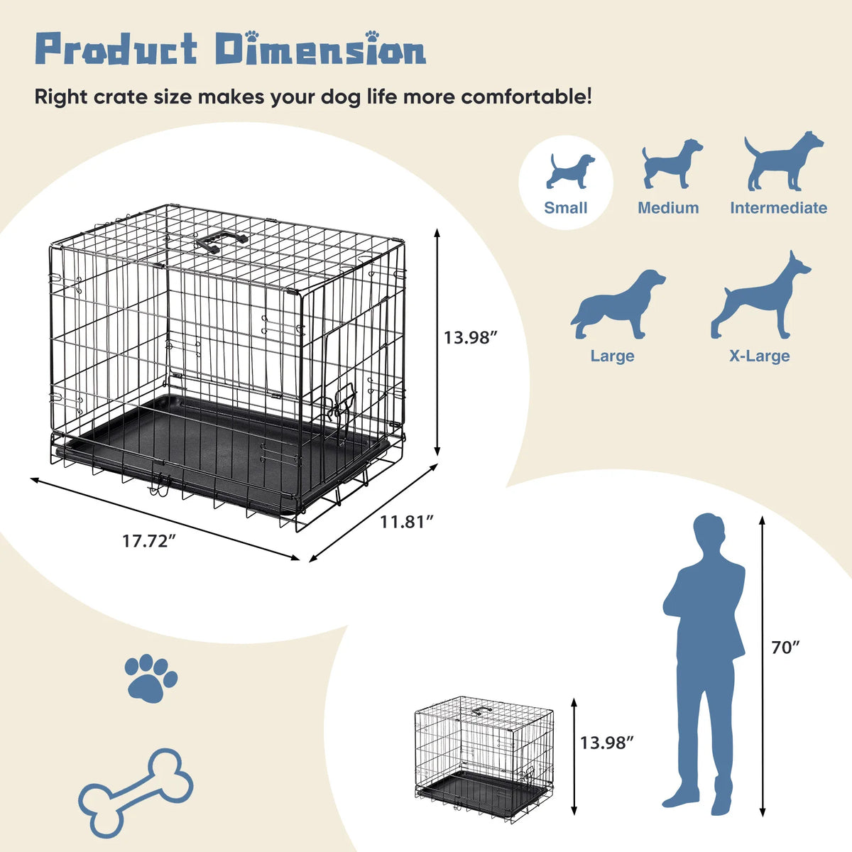 Small Dog Crate — Foldable Metal Kennel with Secure Locks & Removable Tray
