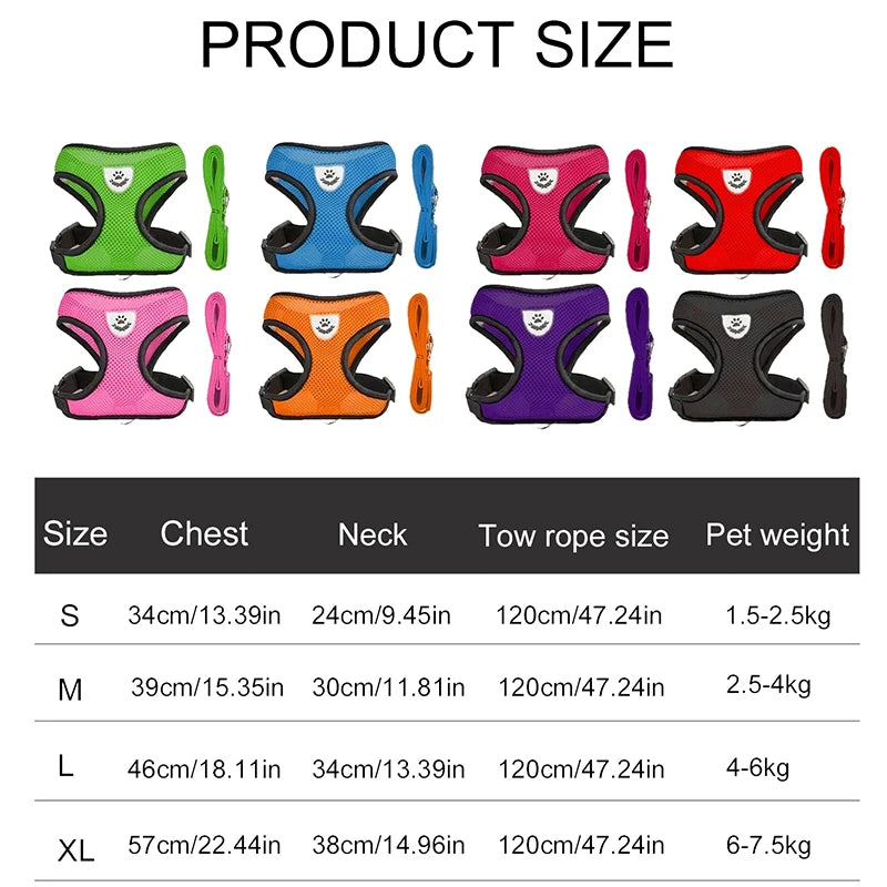 Adjustable Breathable Mesh Dog & Cat Harness with Leash