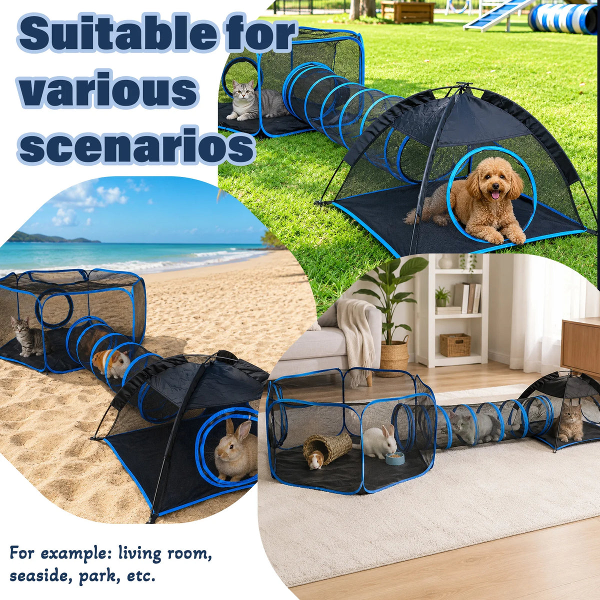 3-in-1 Portable Mesh Pet Playpen with Tunnel