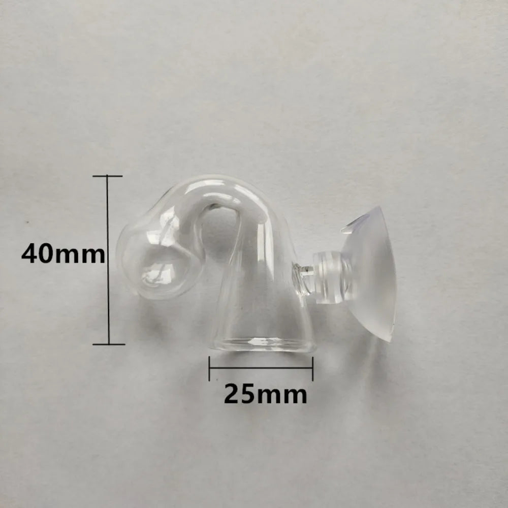 A clear glass aquarium CO2 drop checker with a curved tube and a conical tip, shown against a white background.