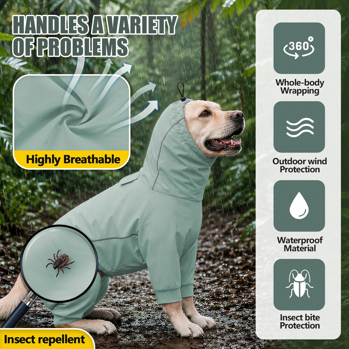Waterproof Dog Raincoat with Reflective Stripe and Hood
