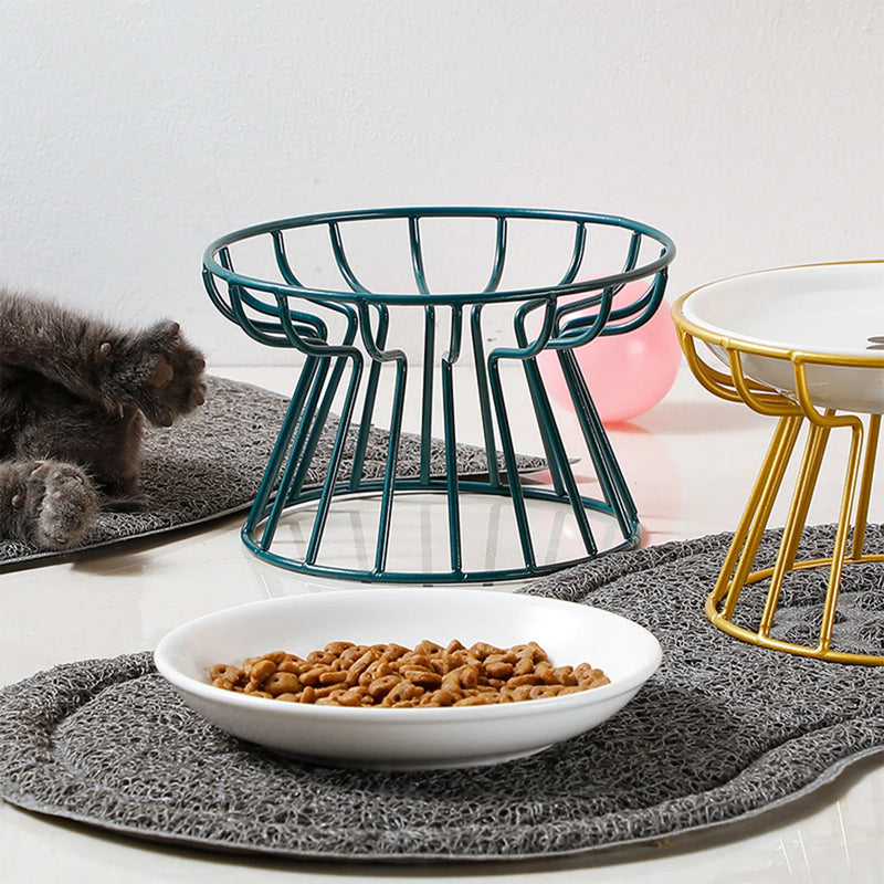 Whisker-Friendly Cat Bowl with Stand - Ceramic Anti-Tip