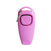 A pink 2-in-1 dog training clicker and whistle attached to a key ring.