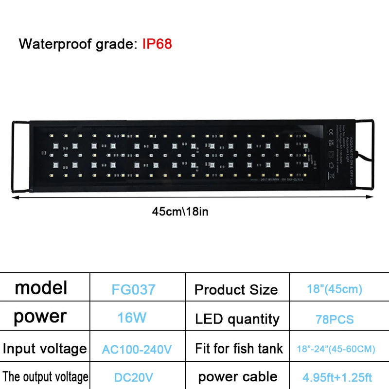 Lampe LED Plein Spectre pour Aquarium avec Minuteur 24h