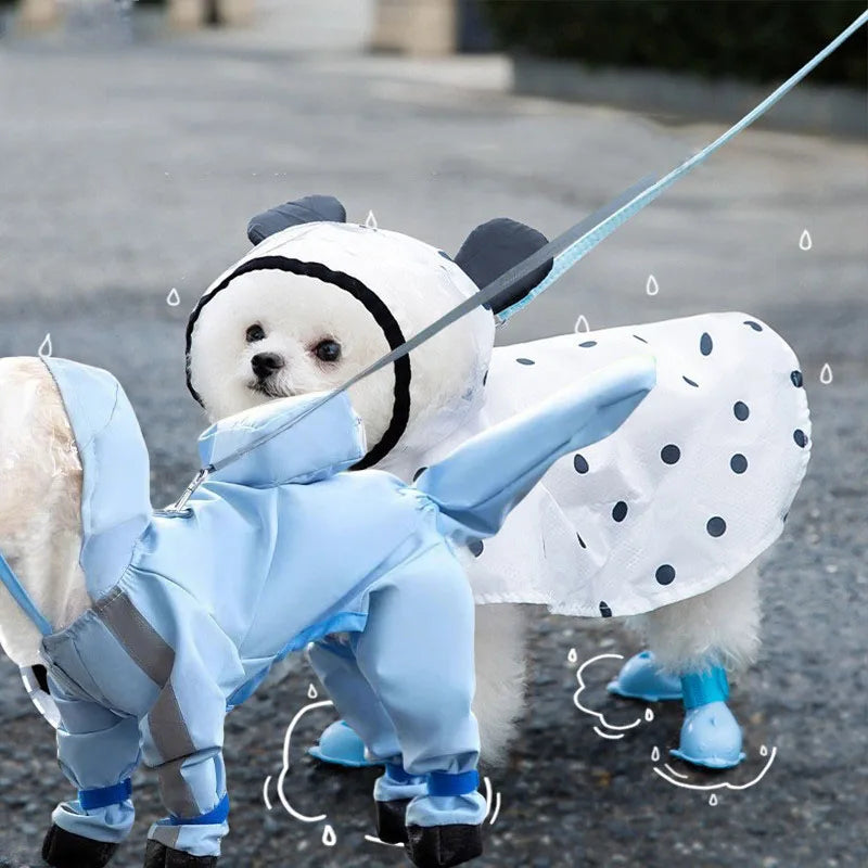 Small Dog Full-Body Raincoat with 4-Leg Coverage