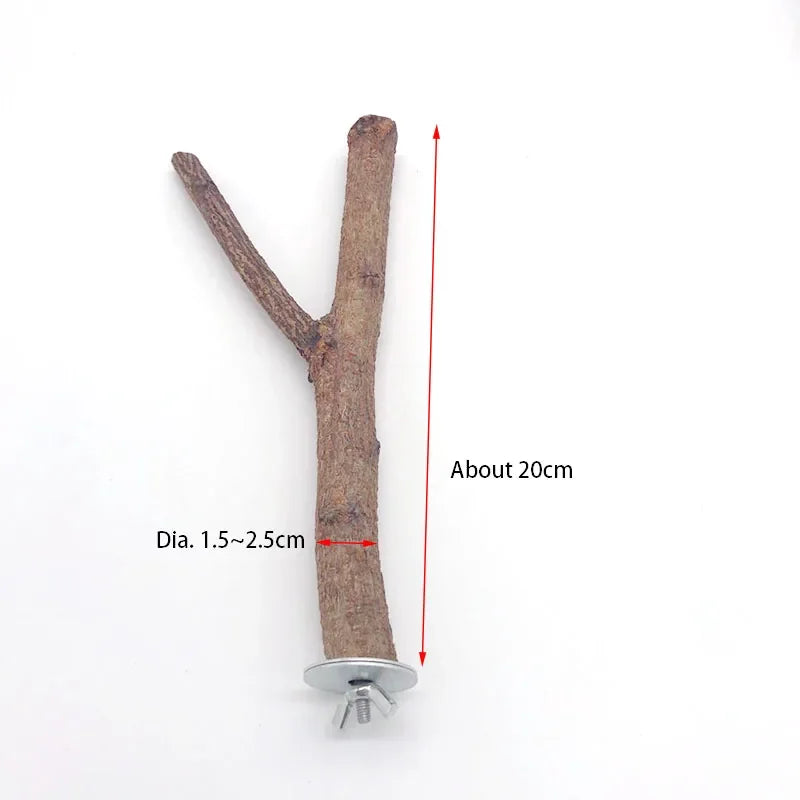 Percha natural en forma de Y de madera, de unos 20 cm de largo y un diámetro de 1.5 a 2.5 cm.