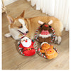 A collection of holiday plush squeak toys for dogs, including Santa, elk, gingerbread man, and donut designs.