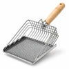 Stainless Steel Cat Litter Scoop with Wooden Handle and Fine Mesh Sifter