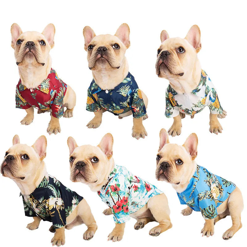 Hawaiian Leaf Print Summer Shirt for Small Dogs & Cats