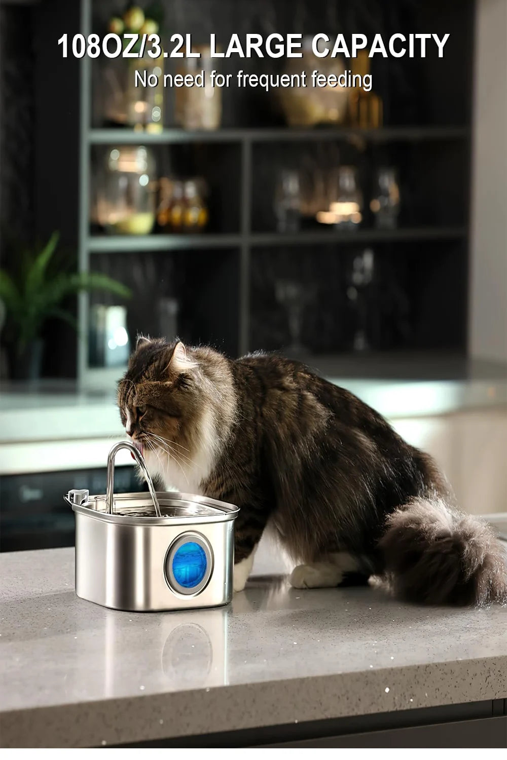 Stainless Steel Automatic Pet Water Fountain with Visual Window