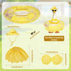 A yellow inflatable goose outfit with a hat and accessories for lawn decor.