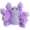 A purple plush squeaky dog toy with crinkle texture.