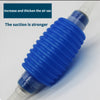 A blue aquarium water filter siphon cleaner with a ribbed suction mechanism.