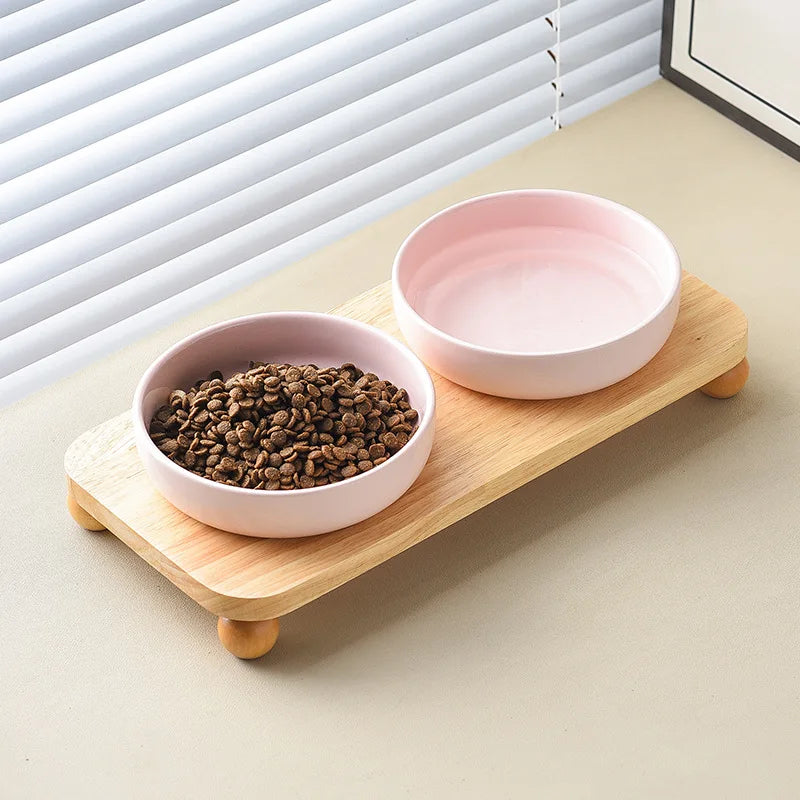 Elevated Ceramic Cat & Dog Bowl with Stand – 2-in-1 Food and Water Feeder