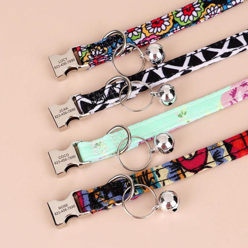 Personalisierte Katzenhalsband mit gedrucktem Design und graviertem ID-Anhänger