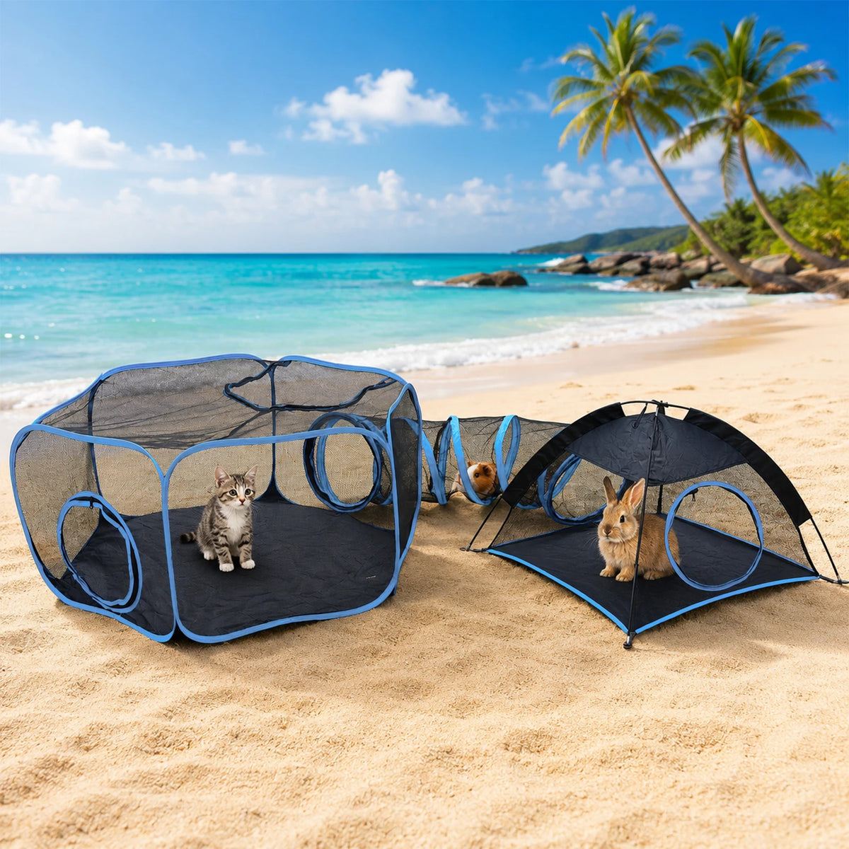 3-in-1 Portable Mesh Pet Playpen with Tunnel