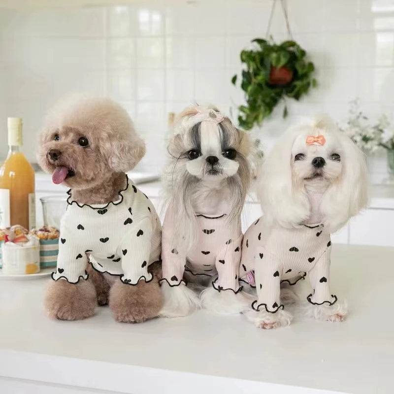 Cozy Heart Print Waffle Vest for Small Dogs