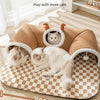Winter Plush Cat Bed with Reindeer Tunnel