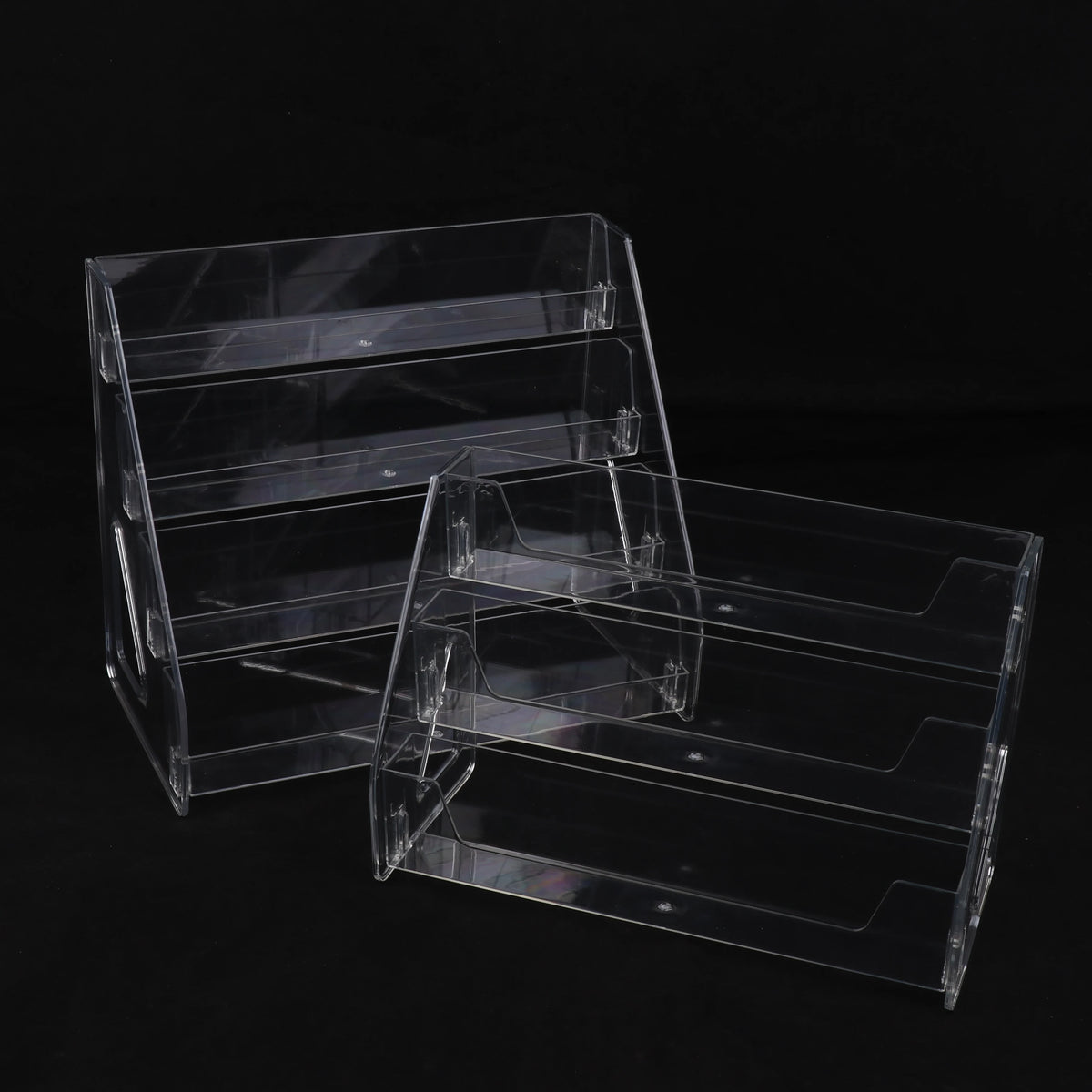 Clear Acrylic Display Stand with Slanted Tiers for Business Cards, Brochures & Cosmetics