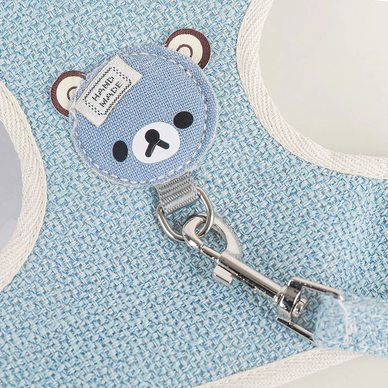 Adjustable Linen Rabbit Harness and Leash Set with Padded Comfort