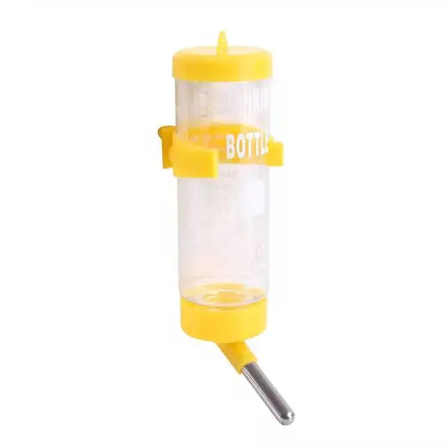 Gelle Hängetrinkerflasche für kleine Haustiere mit klarem Plastikbehälter und Metallspitze