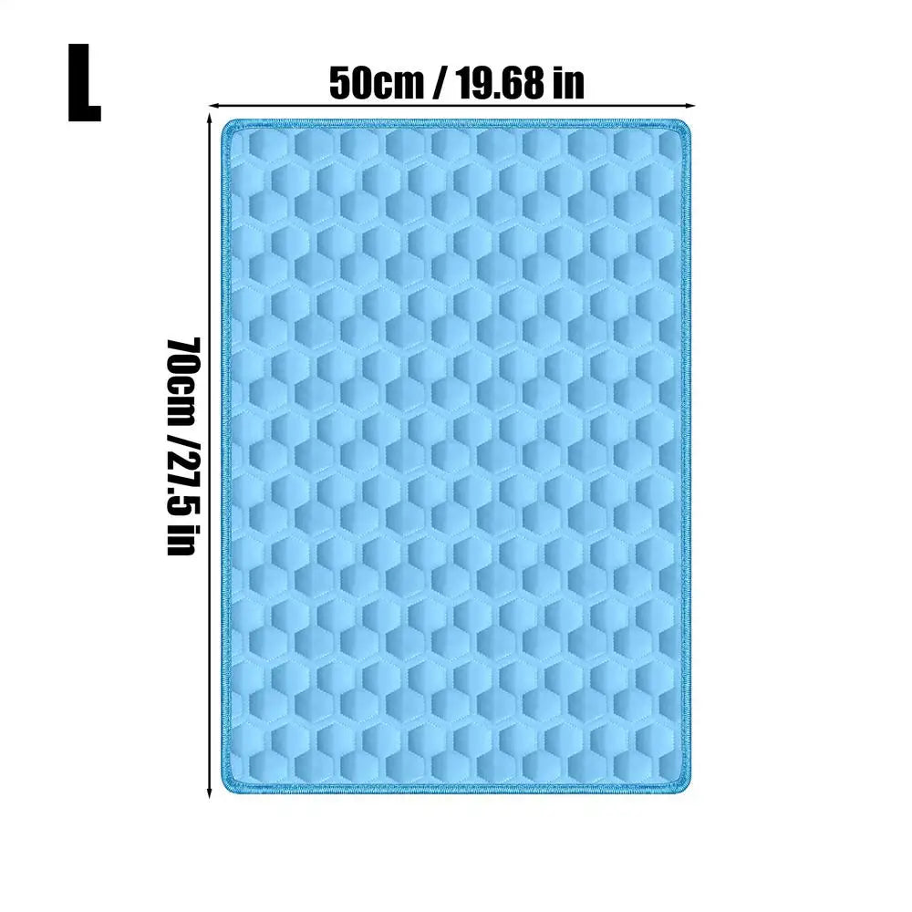 Light blue hexagonal self-cooling dog mat with non-slip base