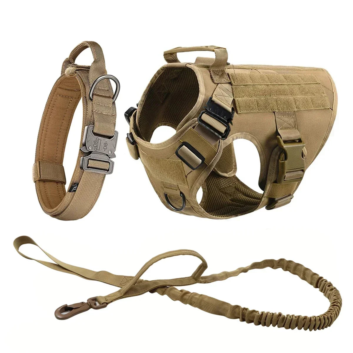 Tactical Dog Harness with MOLLE Pouches and Collar Set