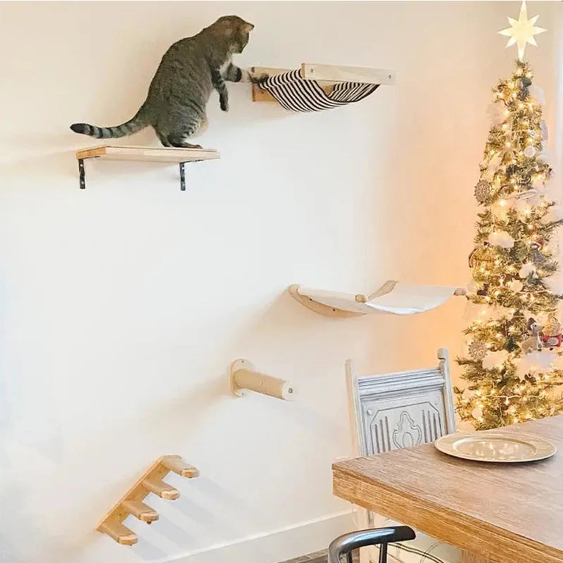 Wall Mounted Cat Climbing Frame 50cm with Hammock