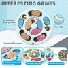 Jouet distributeur à puzzle en silicone avec différents compartiments pour nourriture de chien ou de chat, démontrant l'alime