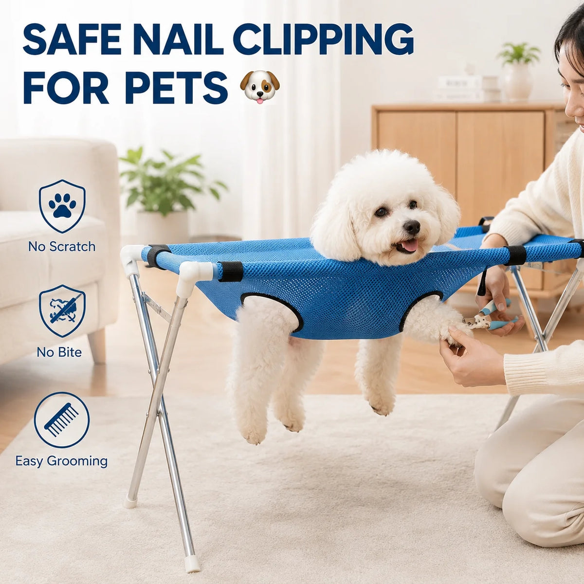 Foldable Pet Grooming Hammock Stand with Breathable Mesh