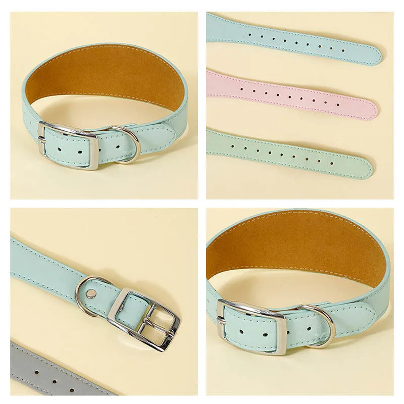 Wide Leather Dog Collar for Long-Necked Breeds
