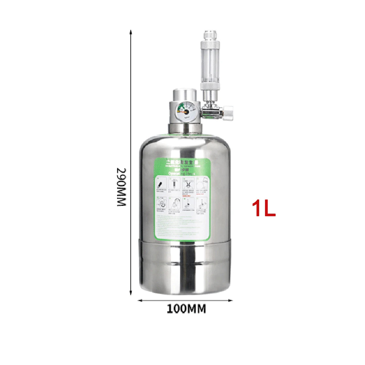 Edelstahl-Aquarien-CO2-Generatorflasche mit Glaszylinder und Regler