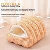 An orange checkered pet bed filled with sufficient double filling and featuring a plush fleece lining.