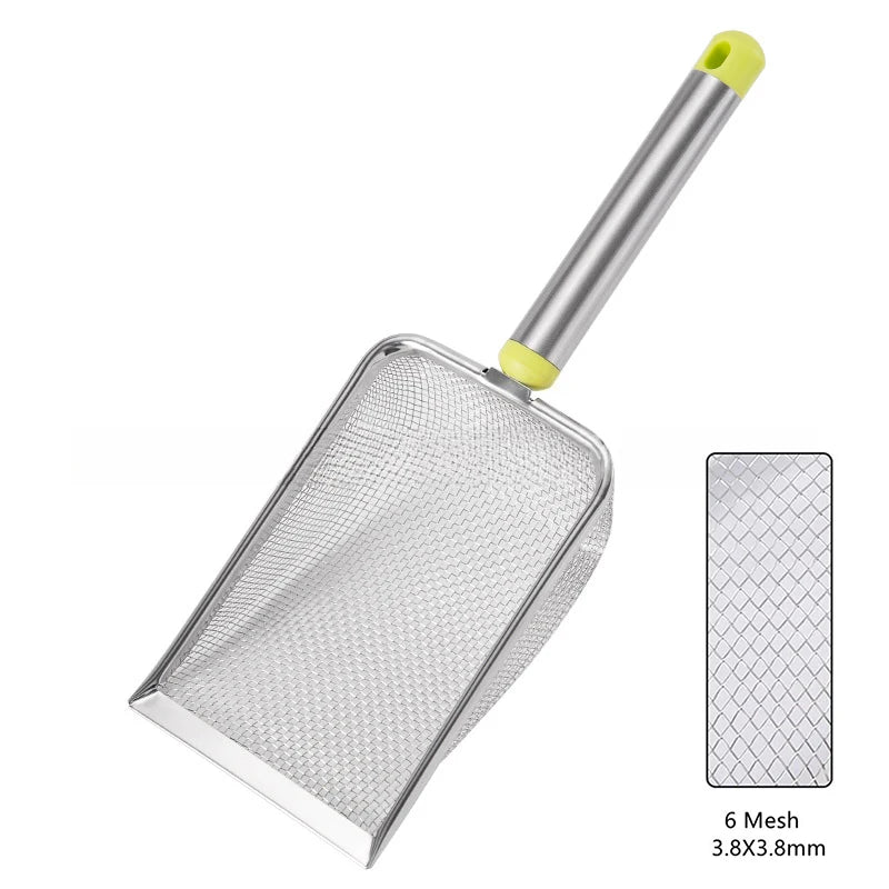 Pala para arena de gatos de acero inoxidable con malla fina